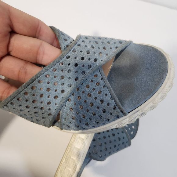 Casadei wedge slip on suede sandals  blue white size 8 - Picture 4 of 11